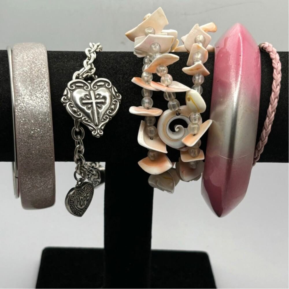 Y2K Pink & Silver Heart Bracelet Bundle